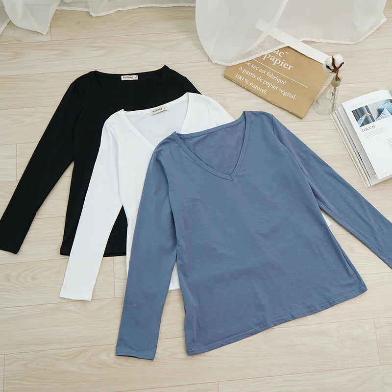 94% Cotton Woman T-Shirt Casual Long Sleeve Tees O-Neck Streetwear Top Harajuku Basic Woman Clothes