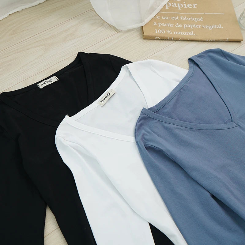 94% Cotton Woman T-Shirt Casual Long Sleeve Tees O-Neck Streetwear Top Harajuku Basic Woman Clothes