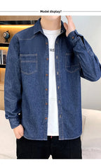 New Men's Denim Shirt Pure Cotton Washed Fashion Top Youth Style Japanese Design Autumn Collection Slim Fit Long Sleeve Casua...