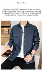 New Men's Denim Shirt Pure Cotton Washed Fashion Top Youth Style Japanese Design Autumn Collection Slim Fit Long Sleeve Casua...