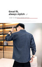 New Men's Denim Shirt Pure Cotton Washed Fashion Top Youth Style Japanese Design Autumn Collection Slim Fit Long Sleeve Casua...