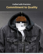 Casual Men's Denim Jacket Spring Autumn American Simple Trendy Hoodie Detachable Breathable Wear Resistant Windproof Sweat AB...