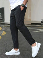 Men's Solid Color Drawstring Waist Casual Pants Regular Fit Comfy Trousers with Pockets for Spring And Fall