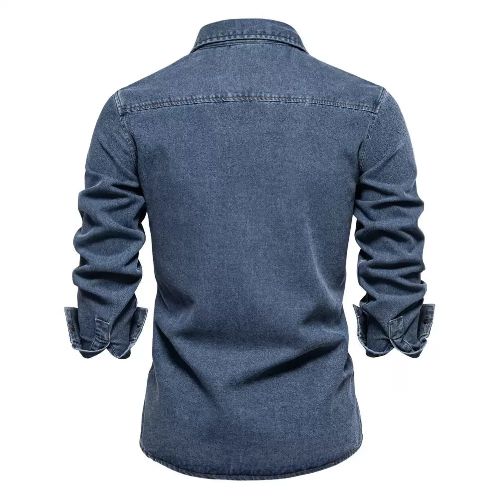 Autumn and Spring New Trend American Vintage Pure Cotton Long Sleeve Denim Shirt Men's Loose Sports Plus Size High-End Shirt