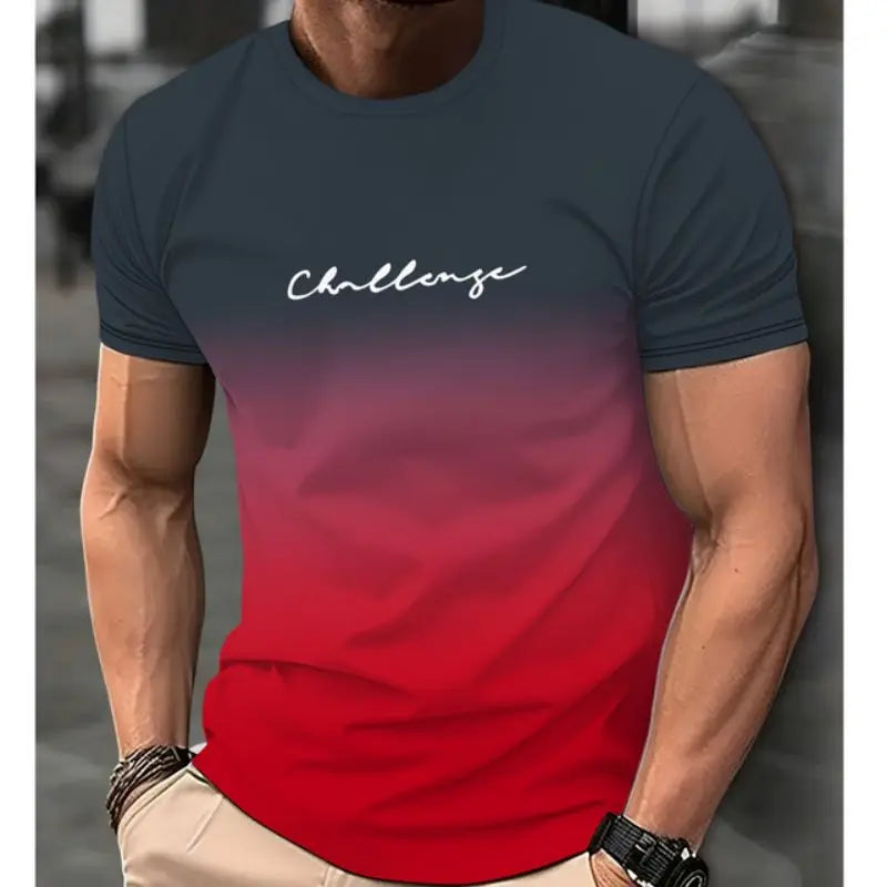 Men's Gradient Color Pattern TShirt Casual BreathO-Neck Short Sleeve Tee For Outdoor Activities Summer Oversized Streetwear Tops