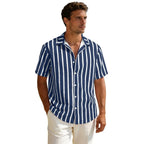 Summer new men's striped short sleeved shirt, men's casual versatile loose short sleeved shirt