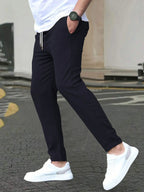 Men's Solid Color Drawstring Waist Casual Pants Regular Fit Comfy Trousers with Pockets for Spring And Fall