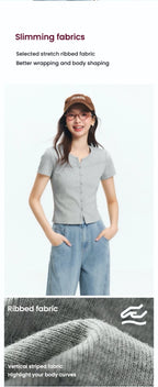 Semir Short Sleeve T-Shirt Women Cropped Petite-Friendly Elegant 2025 New Summer Embroidered Slim Fit Cardigan Versatile