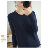 2023 Autumn/Winter Women's New Pullover Casual Solid 100% Cotton Knitted V-Neck Loose Sweater Fashion Soft Breathable Top