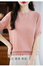Fall/winter women's O-neck basic warm casual pullover fashion short sleeve 100% wool 22-color knitted sweater.