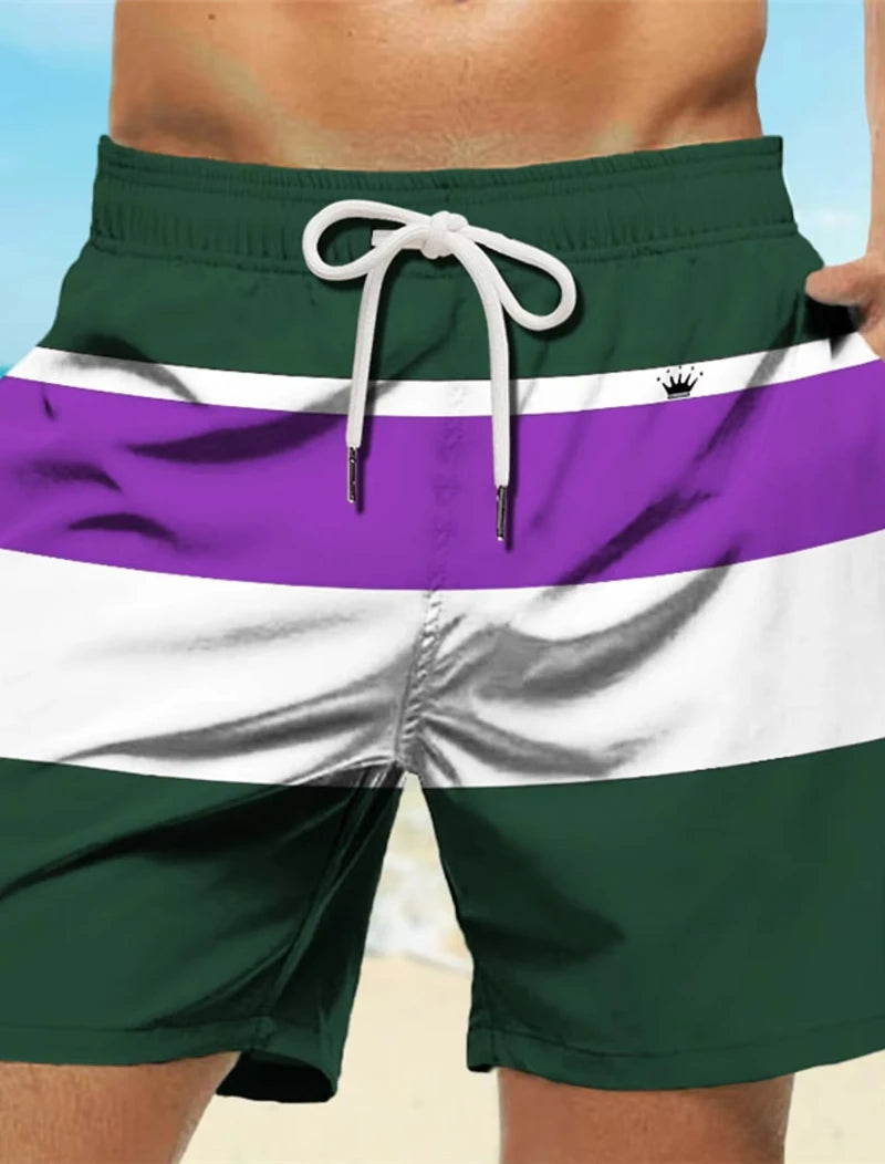 Stripe Graphic Men's Resort Shorts 3D Printed New Design Board Shorts Swim Trunks Summer Drawstring Hawaiian Style Men Swimsuit