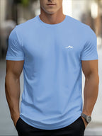 Men's summer 100% pure cotton fashionable casual sports loose mountain print round neck short sleeved T-shirt top