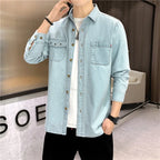 New Men's Denim Shirt Pure Cotton Washed Fashion Top Youth Style Japanese Design Autumn Collection Slim Fit Long Sleeve Casua...