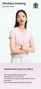Semir Short Sleeve T-Shirt Women Cropped Petite-Friendly Elegant 2025 New Summer Embroidered Slim Fit Cardigan Versatile