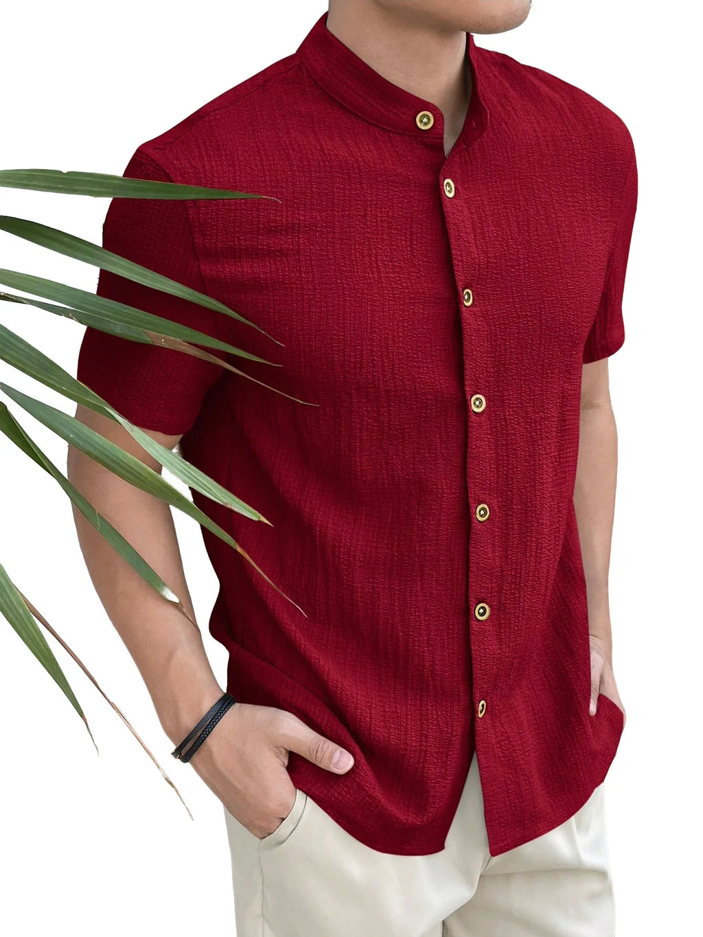Casual Summer Shirt Men's Stand Collar Short Sleeve Light Maturity Leisure T-Shirt Open Cardigan Polyester Quick Dry Anti-Def...