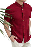 Casual Summer Shirt Men's Stand Collar Short Sleeve Light Maturity Leisure T-Shirt Open Cardigan Polyester Quick Dry Anti-Def...