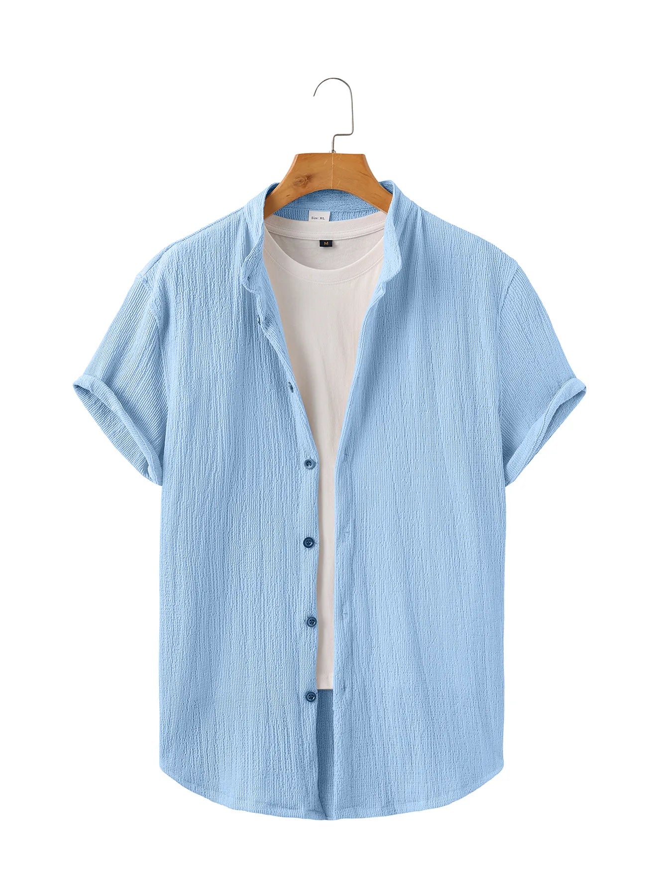 Casual Summer Shirt Men's Stand Collar Short Sleeve Light Maturity Leisure T-Shirt Open Cardigan Polyester Quick Dry Anti-Def...