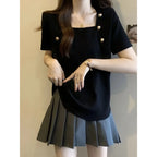 Women Plus Size Square Neck Ice Silk Irregular Hem Short Sleeve T Shirt Loose Slimming Casual Summer Top