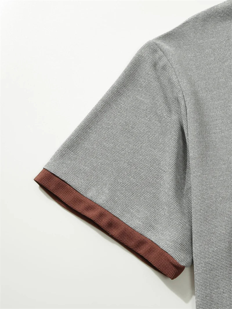 summer Casual breathable Men Tops Patchwork pocket sports pullover Textured Male Loose round collar short sleeve men T-shirts