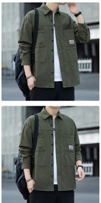 Men's Pure Cotton Long Sleeve Shirt Vintage Workwear Simple Style Autumn Winter New Arrival Casual Versatile Top Youth Fashion