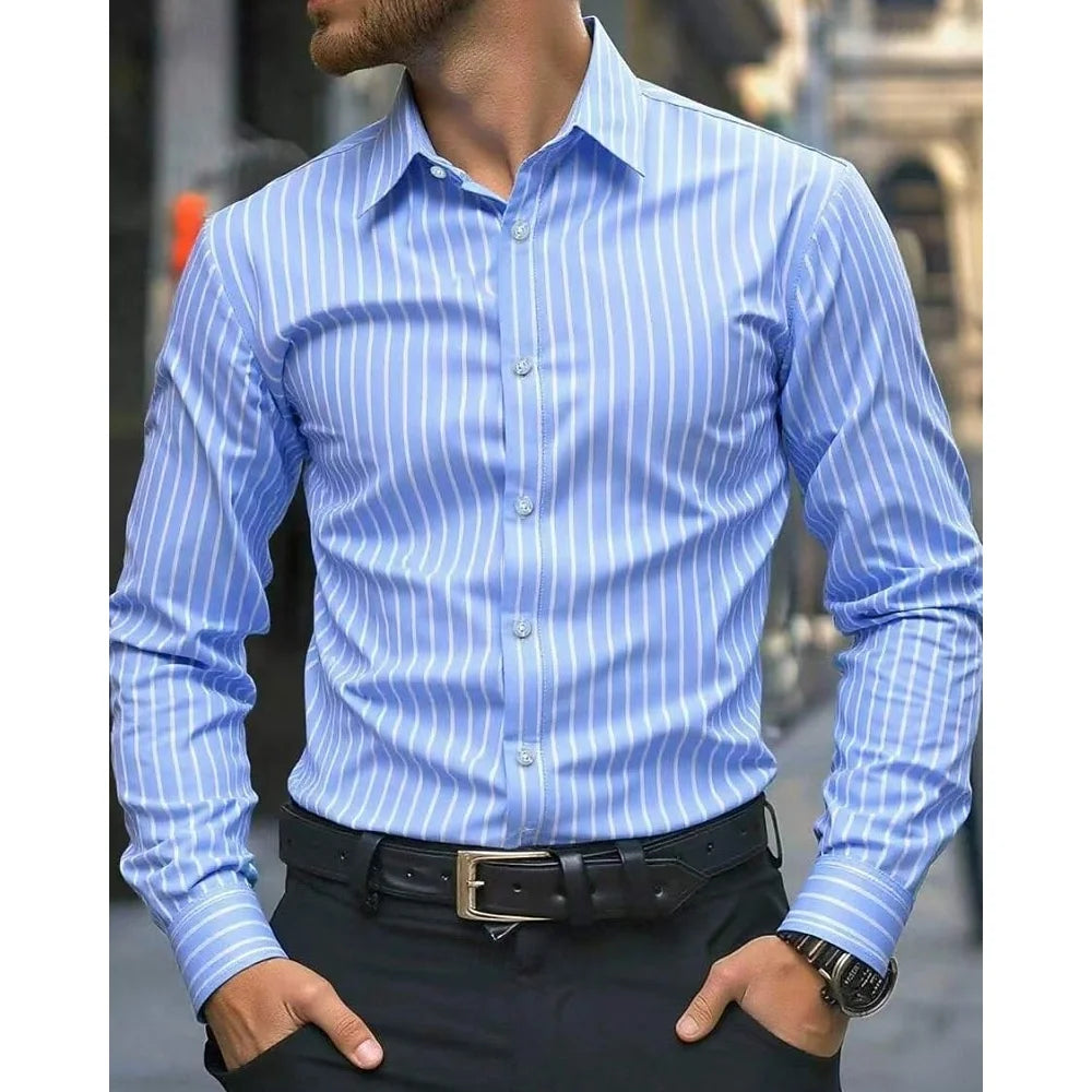 Men's Shirt Casual Shirt Button up Shirt Long Sleeve Vertical Stripes Lapel Daily Clothing Apparel Fashion Casual Comfortable