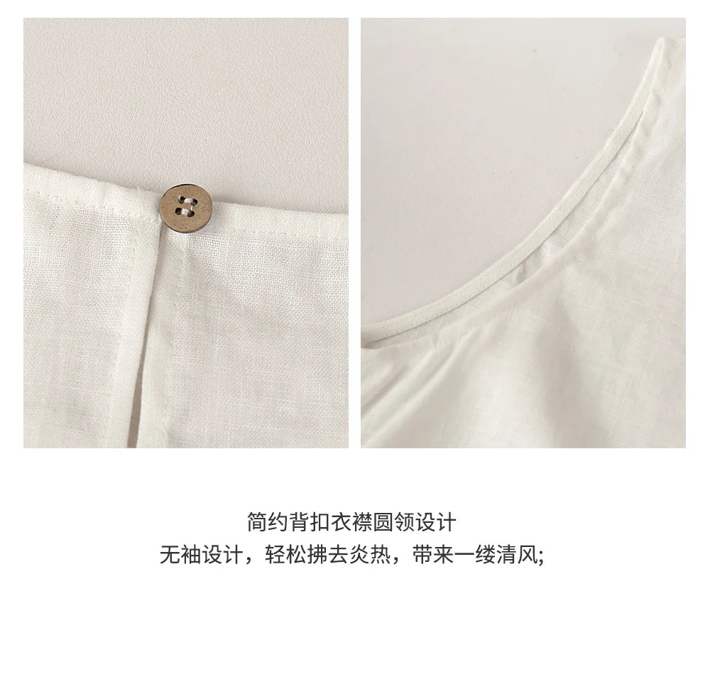100% Linen Tank Top Women 2026 Summer Breathable Short Tops Sleeveless Casual Loose Cotton Linen Drawstring Crop Tops