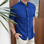 Men Loose Knit Solid Color Casual Short Sleeve Shirt