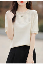 Women Sweater Short Sleeve Spring Summer O-neck Bottoming Shirts Casual Korean Knitted Pullovers Solid Loose Hollow Out Jumpers