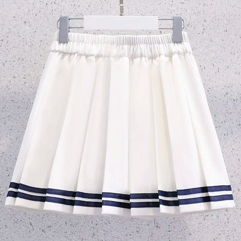 Girls Summer Casual Striped Sailor Collar Short Sleeve Suits 4 6 8 10 12 14 Years Girls JK Style Fashion Tops+Skirts 2pcs Sets