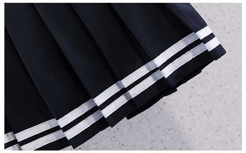 Girls Summer Casual Striped Sailor Collar Short Sleeve Suits 4 6 8 10 12 14 Years Girls JK Style Fashion Tops+Skirts 2pcs Sets