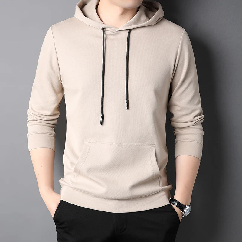 Spring Autumn Thin Pure Cotton Hoodie Men's Slim Fit Korean Sle Trendy  Color Long Sve T-irt Casual Comfortable