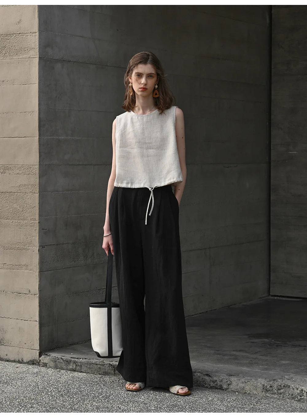 100% Linen Tank Top Women 2026 Summer Breathable Short Tops Sleeveless Casual Loose Cotton Linen Drawstring Crop Tops