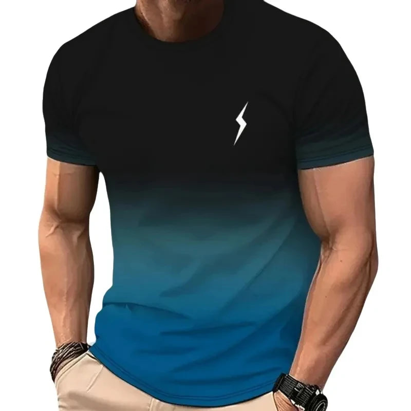 Men's Gradient Color Pattern TShirt Casual BreathO-Neck Short Sleeve Tee For Outdoor Activities Summer Oversized Streetwear Tops