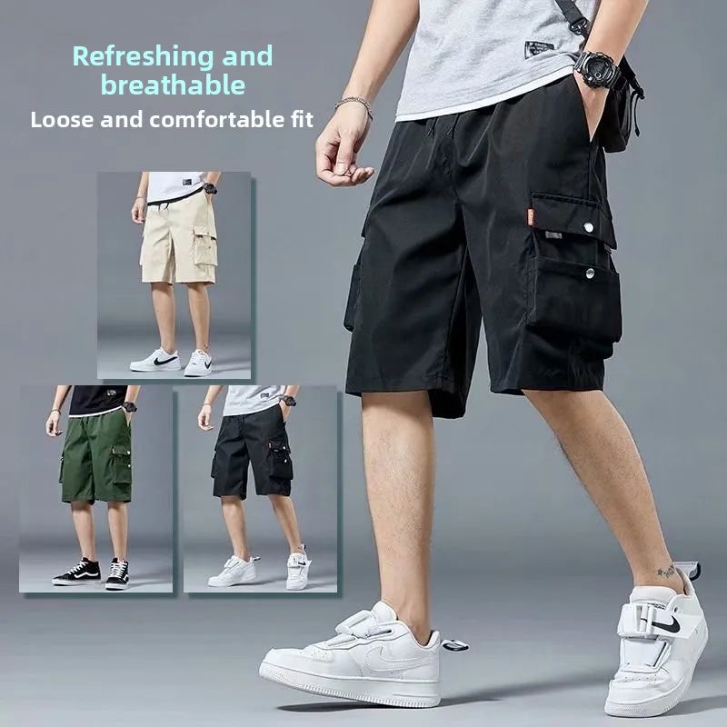 Loose Casual Basketball Shorts for Men Summer Trendy American Style Loose plus Size Workwear Five-Quarter Length Pants