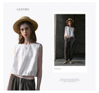 100% Linen Tank Top Women 2026 Summer Breathable Short Tops Sleeveless Casual Loose Cotton Linen Drawstring Crop Tops