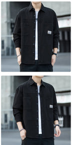 Men's Pure Cotton Long Sleeve Shirt Vintage Workwear Simple Style Autumn Winter New Arrival Casual Versatile Top Youth Fashion