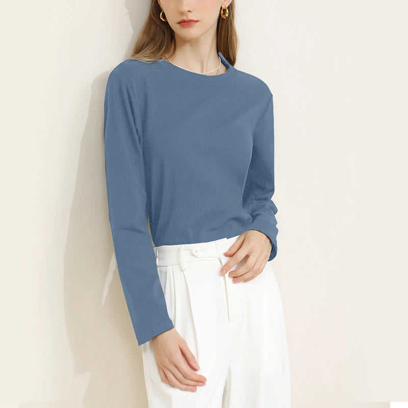 94% Cotton Woman T-Shirt Casual Long Sleeve Tees O-Neck Streetwear Top Harajuku Basic Woman Clothes