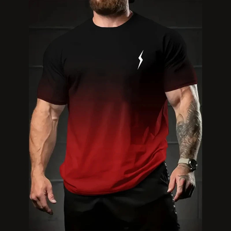 Men's Gradient Color Pattern TShirt Casual BreathO-Neck Short Sleeve Tee For Outdoor Activities Summer Oversized Streetwear Tops
