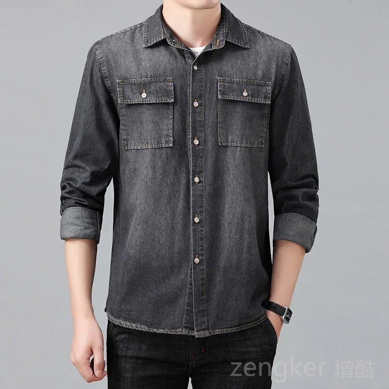 New denim shirt jacket men's casual loose plus size cowboy shirt spring autumn hundred with the tide shirts for men 8XL 7XL