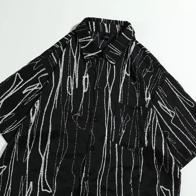 Stay Cool in Style with Our Black Patterned Short Sleeve Men's Shirt