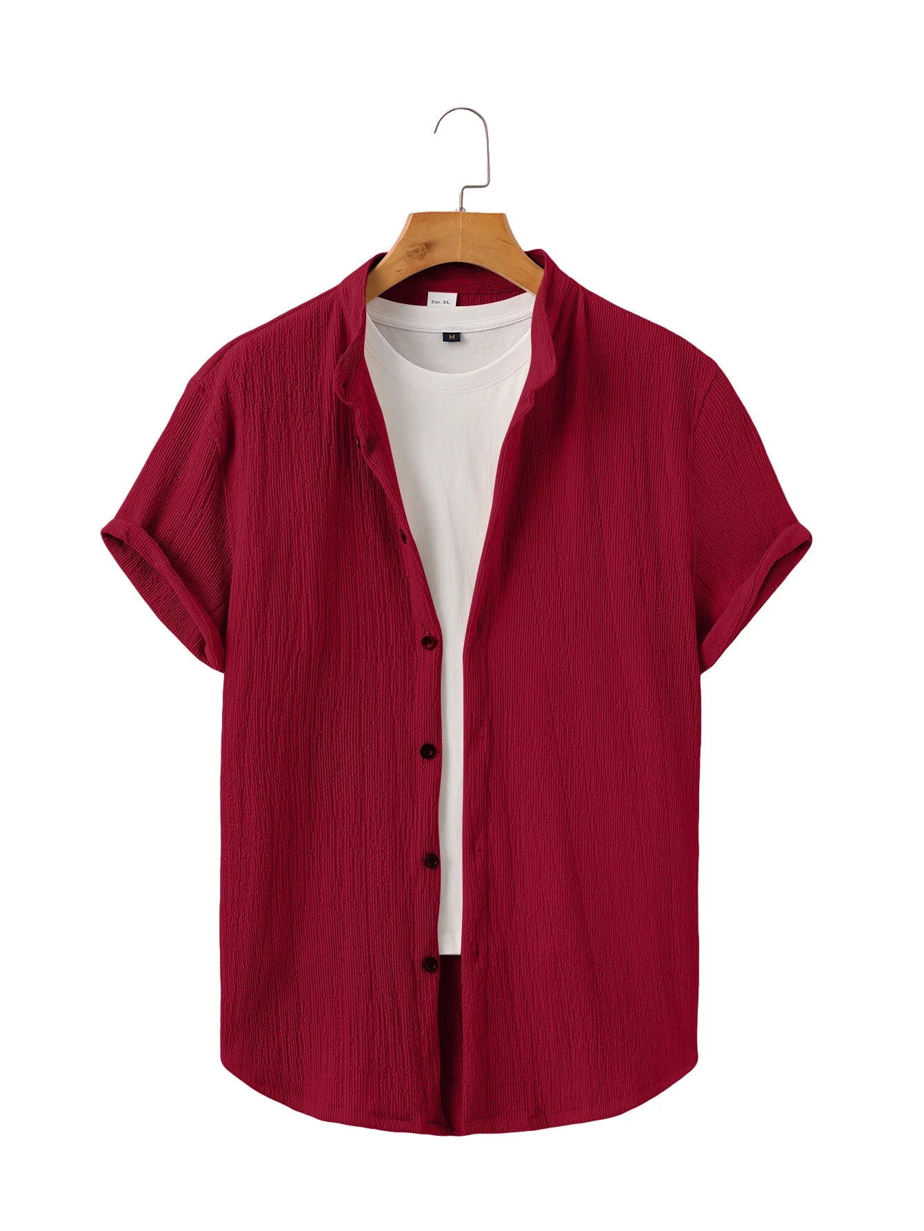 Casual Summer Shirt Men's Stand Collar Short Sleeve Light Maturity Leisure T-Shirt Open Cardigan Polyester Quick Dry Anti-Def...