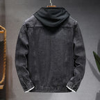 Casual Men's Denim Jacket Spring Autumn American Simple Trendy Hoodie Detachable Breathable Wear Resistant Windproof Sweat AB...
