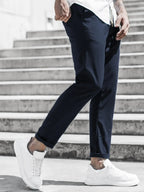 Men's Solid Color Casual Pants with Drawstring Waist Regular Fit Comfy Trousers with Pockets for Spring And Fall