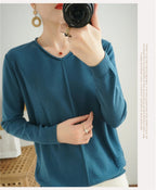 2023 Autumn/Winter Women's New Pullover Casual Solid 100% Cotton Knitted V-Neck Loose Sweater Fashion Soft Breathable Top