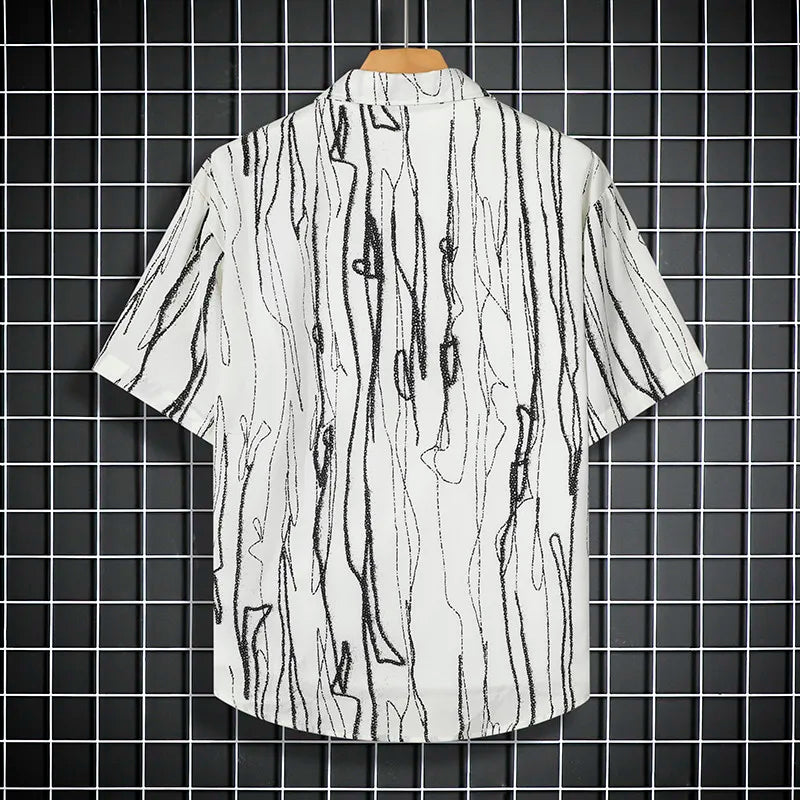 Stay Cool in Style with Our Black Patterned Short Sleeve Men's Shirt