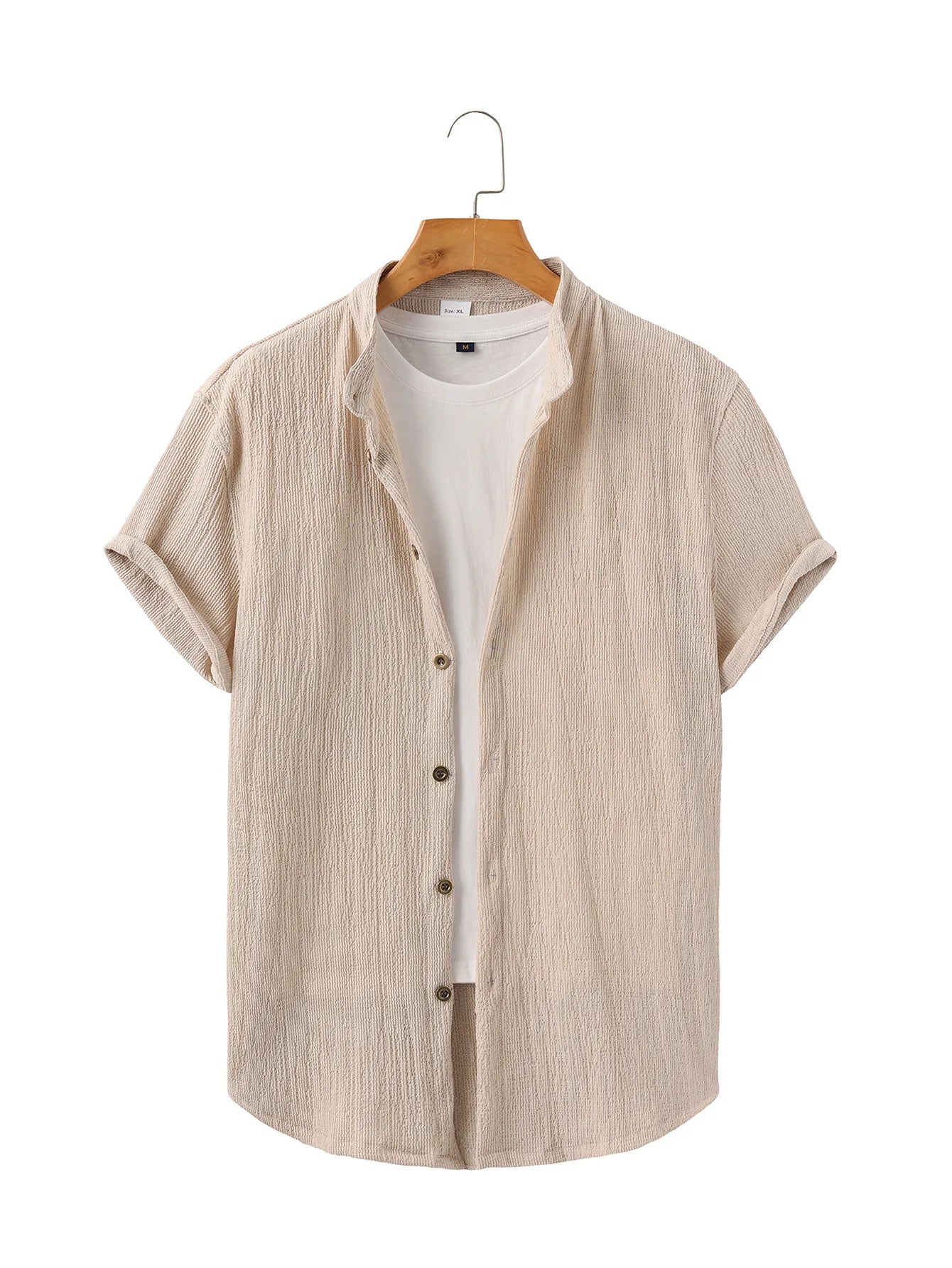Casual Summer Shirt Men's Stand Collar Short Sleeve Light Maturity Leisure T-Shirt Open Cardigan Polyester Quick Dry Anti-Def...