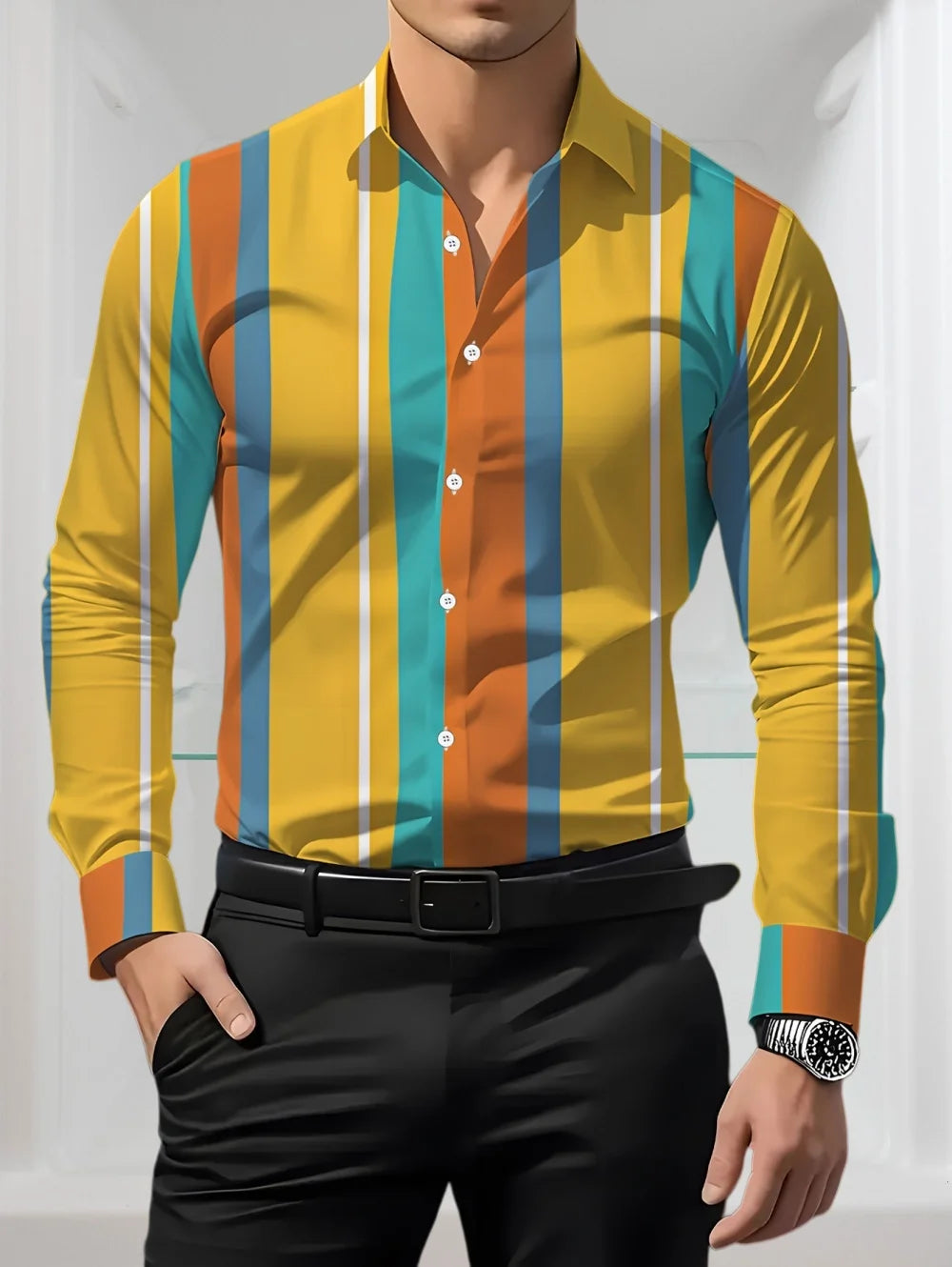New Selected Men's Spring and Summer Retro Striped Shirts Long Sleeved Single Breasted Button Tops Trendy Casual Men's Clothing