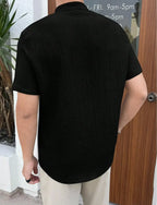 Men Loose Knit Solid Color Casual Short Sleeve Shirt