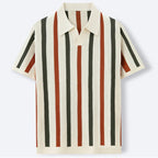 New American Chic Hollow Out Male Polo Shirts Trendy Striped Knitted V Neck Short Sleeve T-shirt High Street Breathable Knitwear