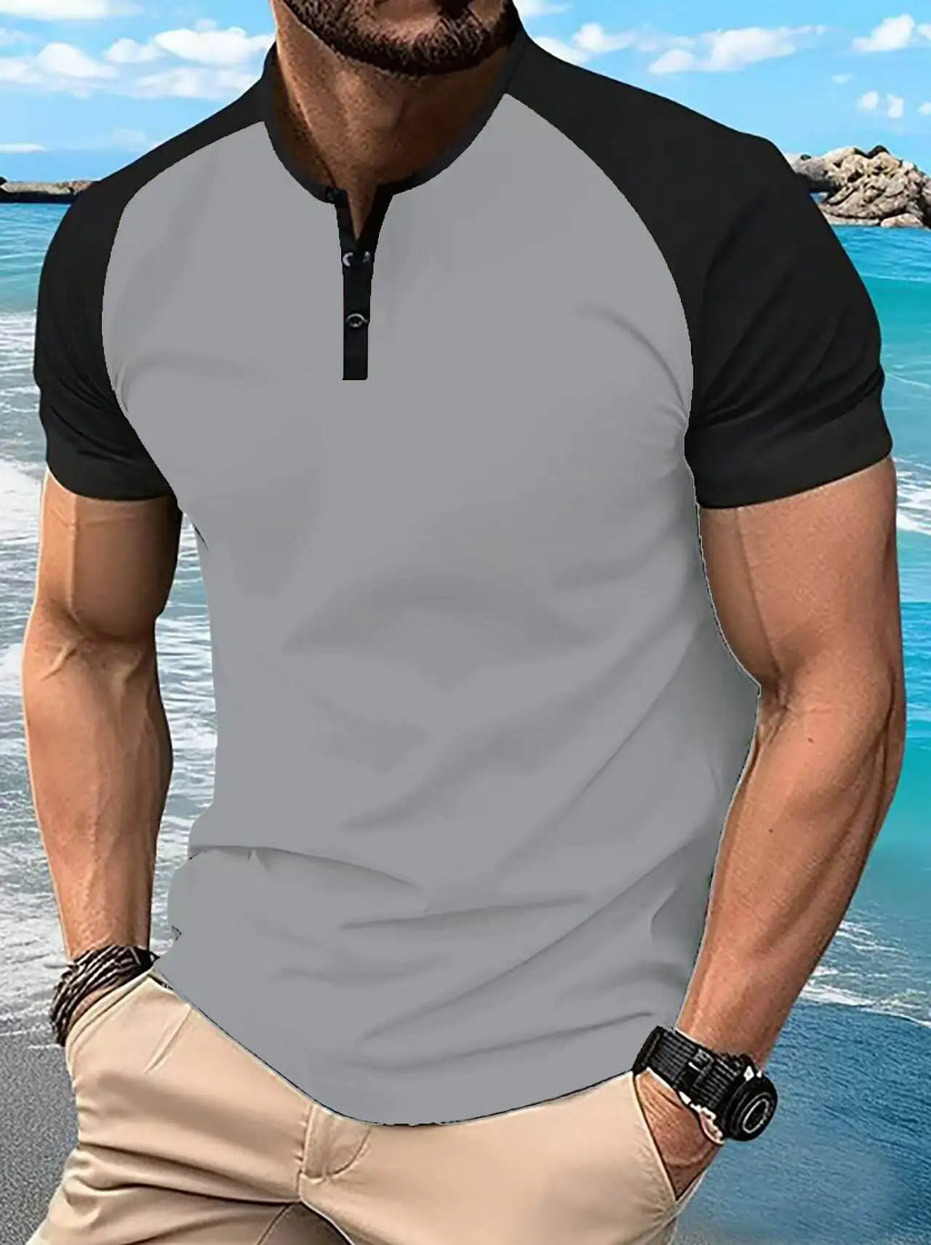 Men's Summer Quick-dry  Shirt Button-down Henry Collar Sport  Top Thin Cool Sensation Pure Color Other Style